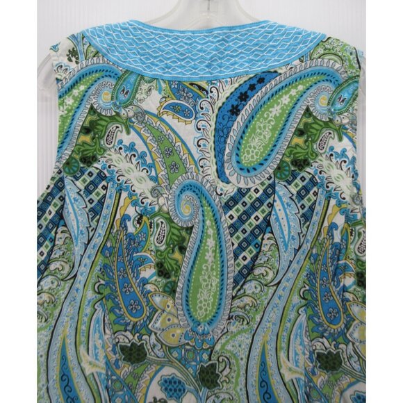 St Tropez West Top 1X Plus Linen Tank Paisley Boho Embroidered * - Picture 7 of 10
